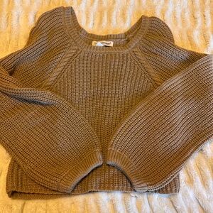 Cotton Emporium Brown Crew Neck Sweater with Puff Sleeves